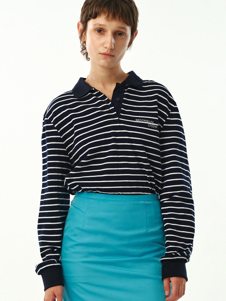 MOONSUN 01 M.C Stripe PK Shirt / Navy