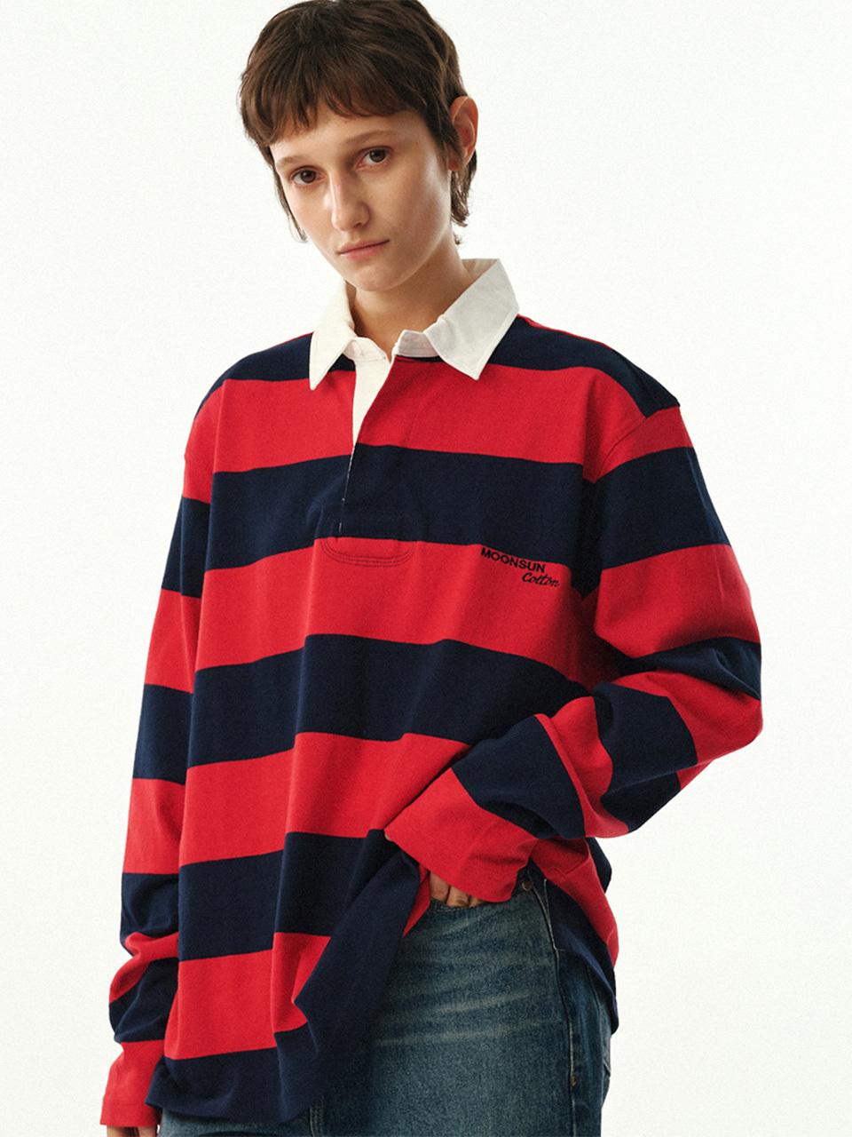 MOONSUN 02 M. C UNISEX, Stripe Rugby Shirt / Red Stripe