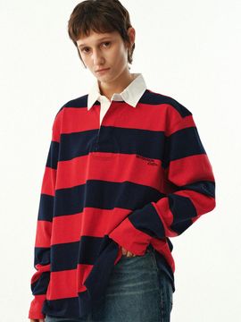 MOONSUN 02 M. C UNISEX, Stripe Rugby Shirt / Red Stripe