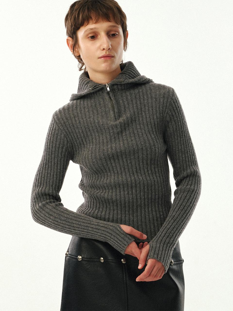 MOONSUN Balaclava Knit Top / Grey