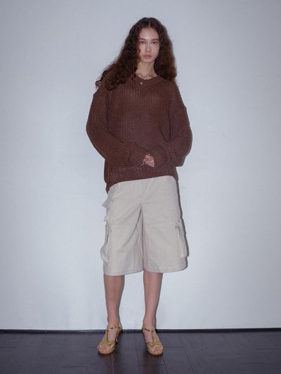 MOONSUN Bitte Cargo Bermuda Pants / Ecru