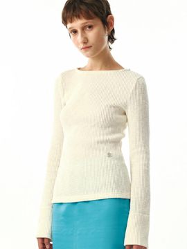MOONSUN Boat Neck Ribbed Jersey Top