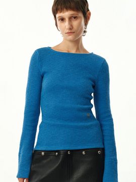 MOONSUN Boat Neck Ribbed Jersey Top / Turkish Blue