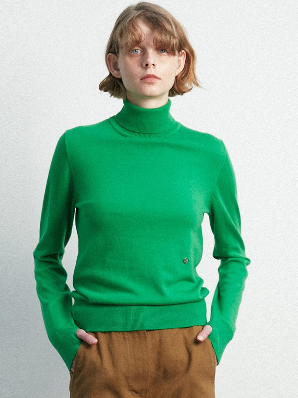 MOONSUN Finger Hole Turtle Neck Knit / Green