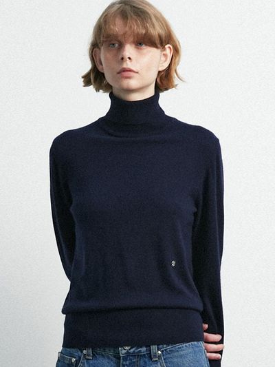 MOONSUN Finger Hole Turtle Neck Knit / Navy