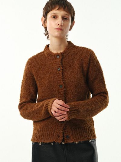 MOONSUN Hairy Round Neck Standard Fit Cardigan [Camel]