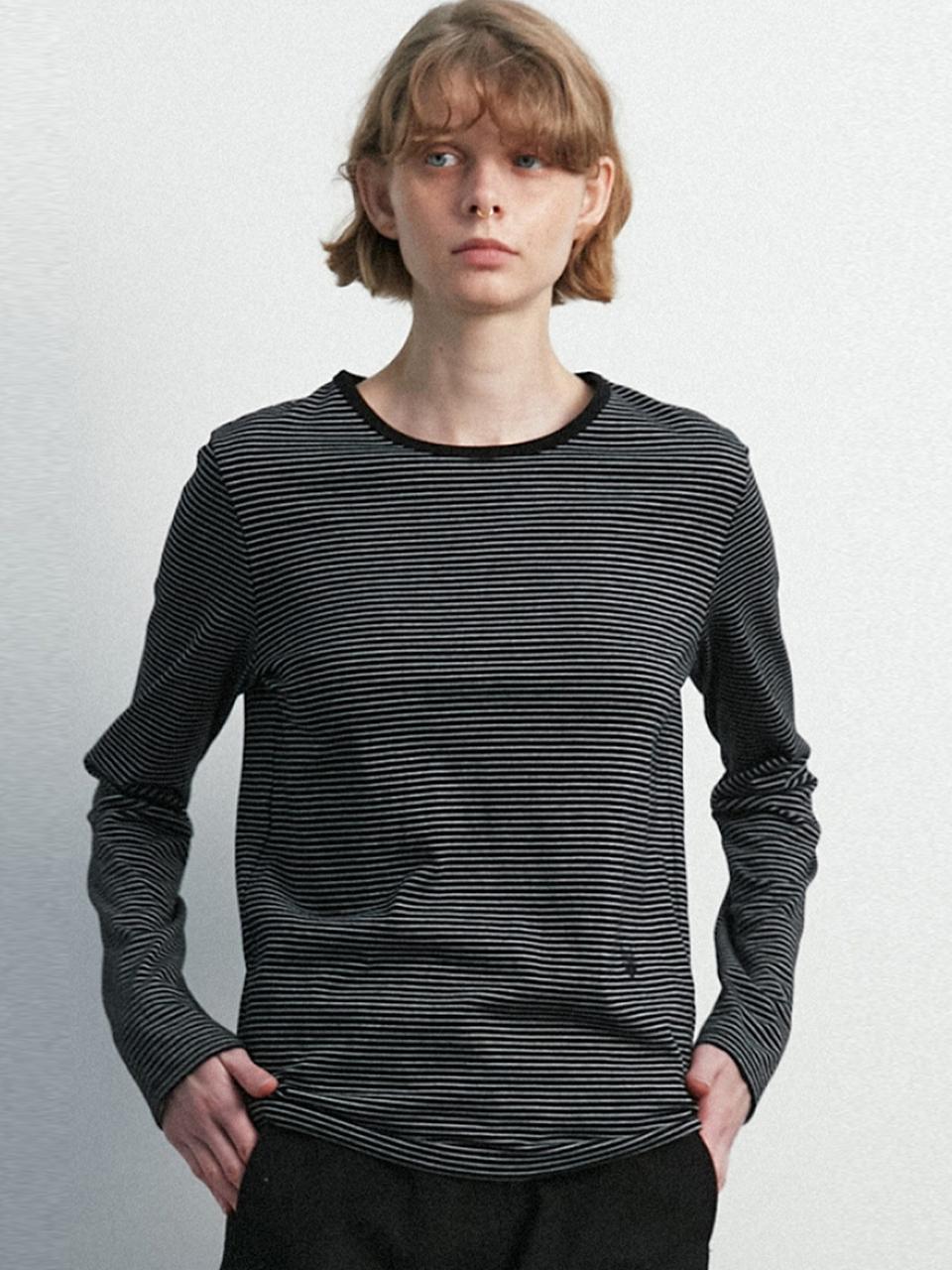 MOONSUN Marine Stripe Long Sleeve T / Black