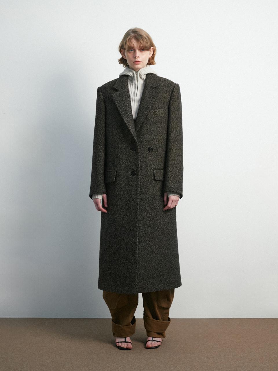 MOONSUN Mitte Oversized Long Coat / Tweed Brown