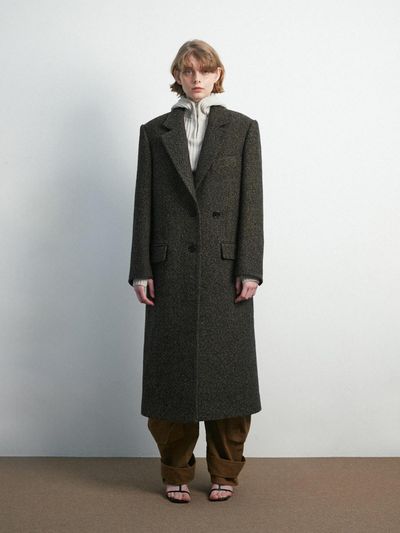 MOONSUN Mitte Oversized Long Coat / Tweed Brown