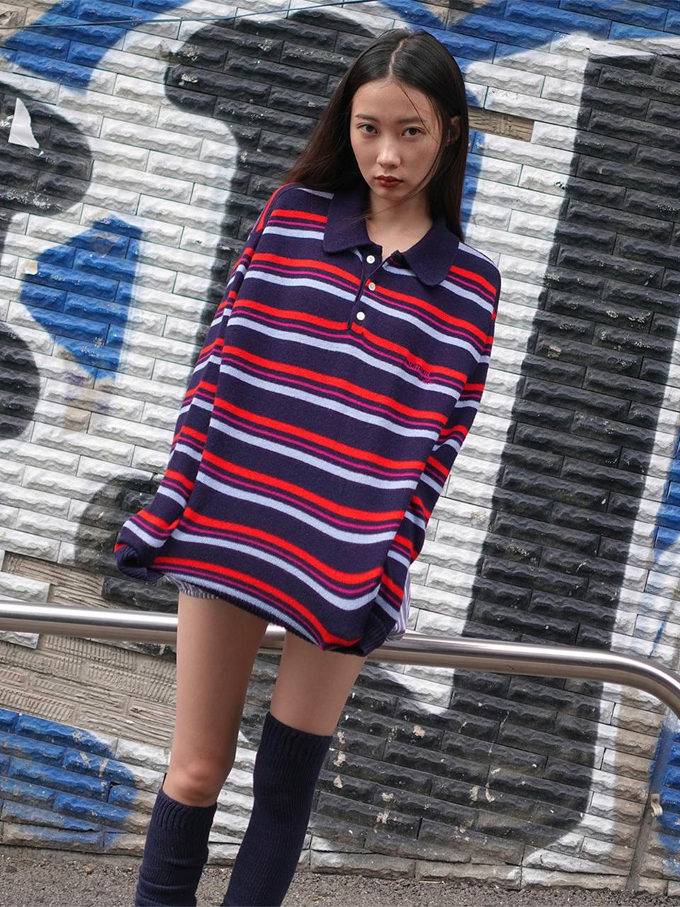 MOONSUN MJ S2 02 M, C UNISEX, Stripe Wool Collar Knit