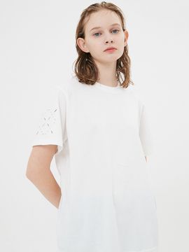 MOONSUN Unisex Argyle Hole Sleeves T-shirt _ White