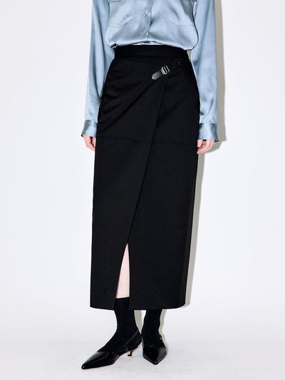 MOONT Belted Wrap A-line Long Skirt