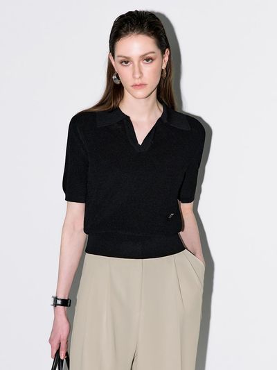 MOONT Collar Half-Length Knit T-Shirt