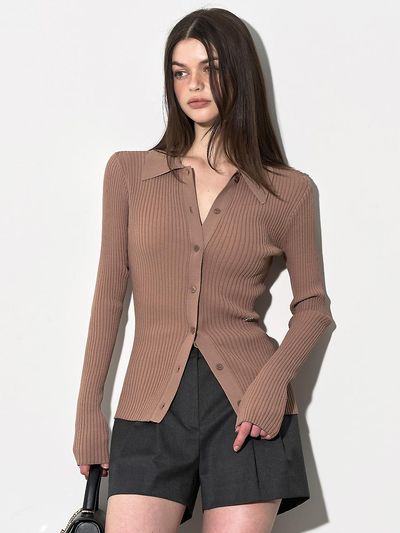 MOONT Collar Ribbed Cardigan