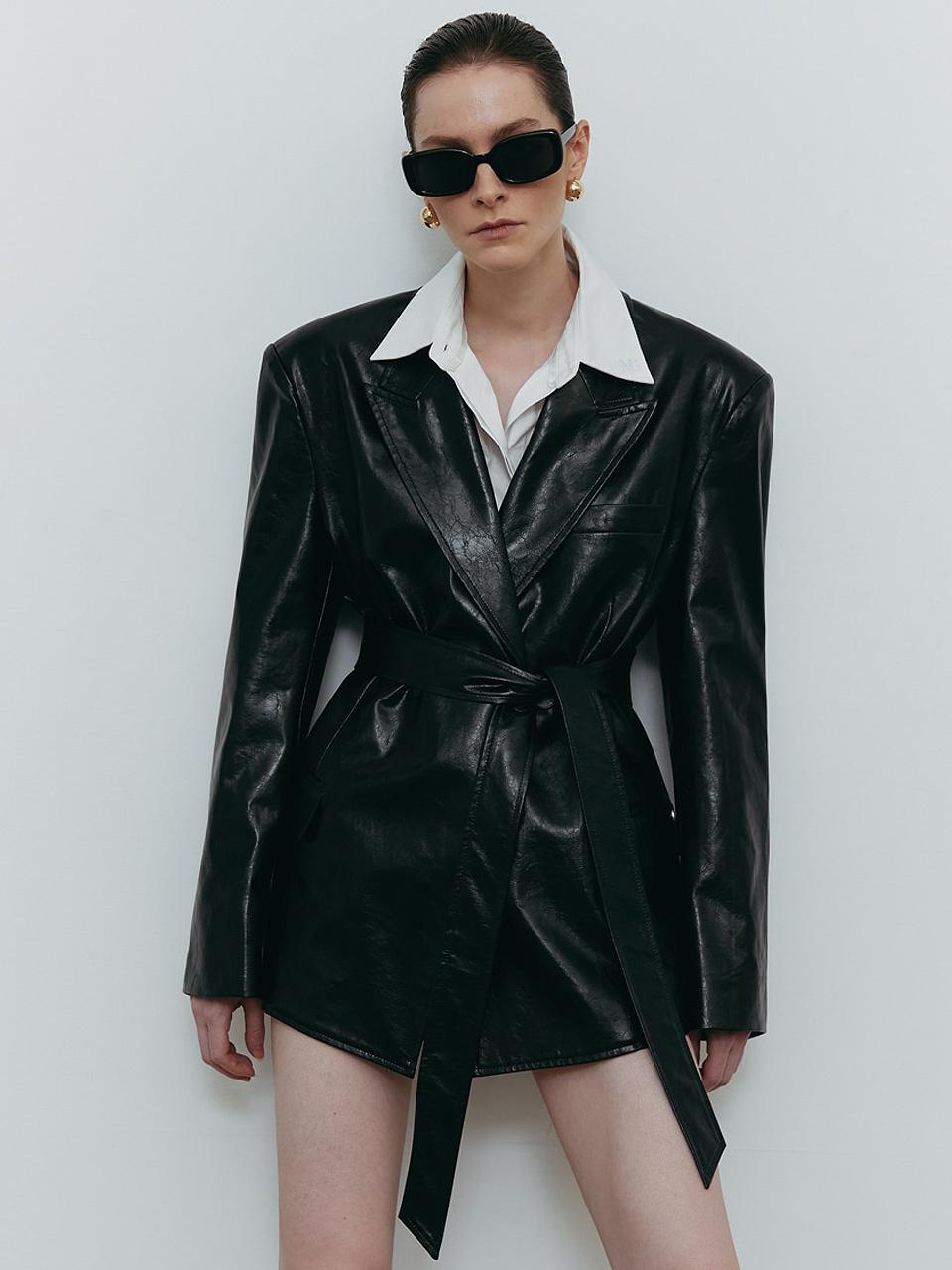 MOONT leather belted double jacket