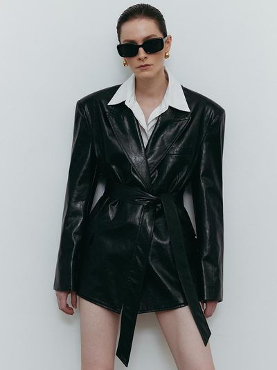 MOONT leather belted double jacket