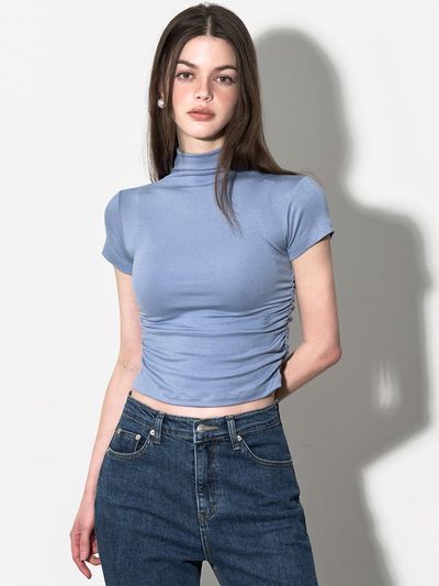 MOONT Mock Neck Shirring T-shirt