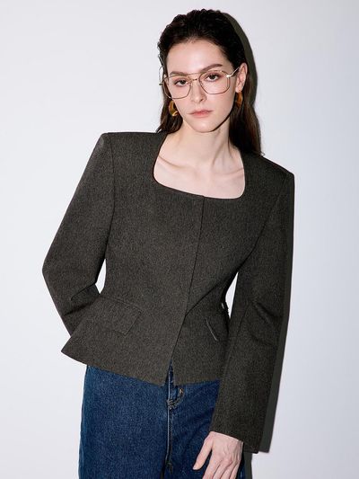MOONT Peplum Square Structured Jacket
