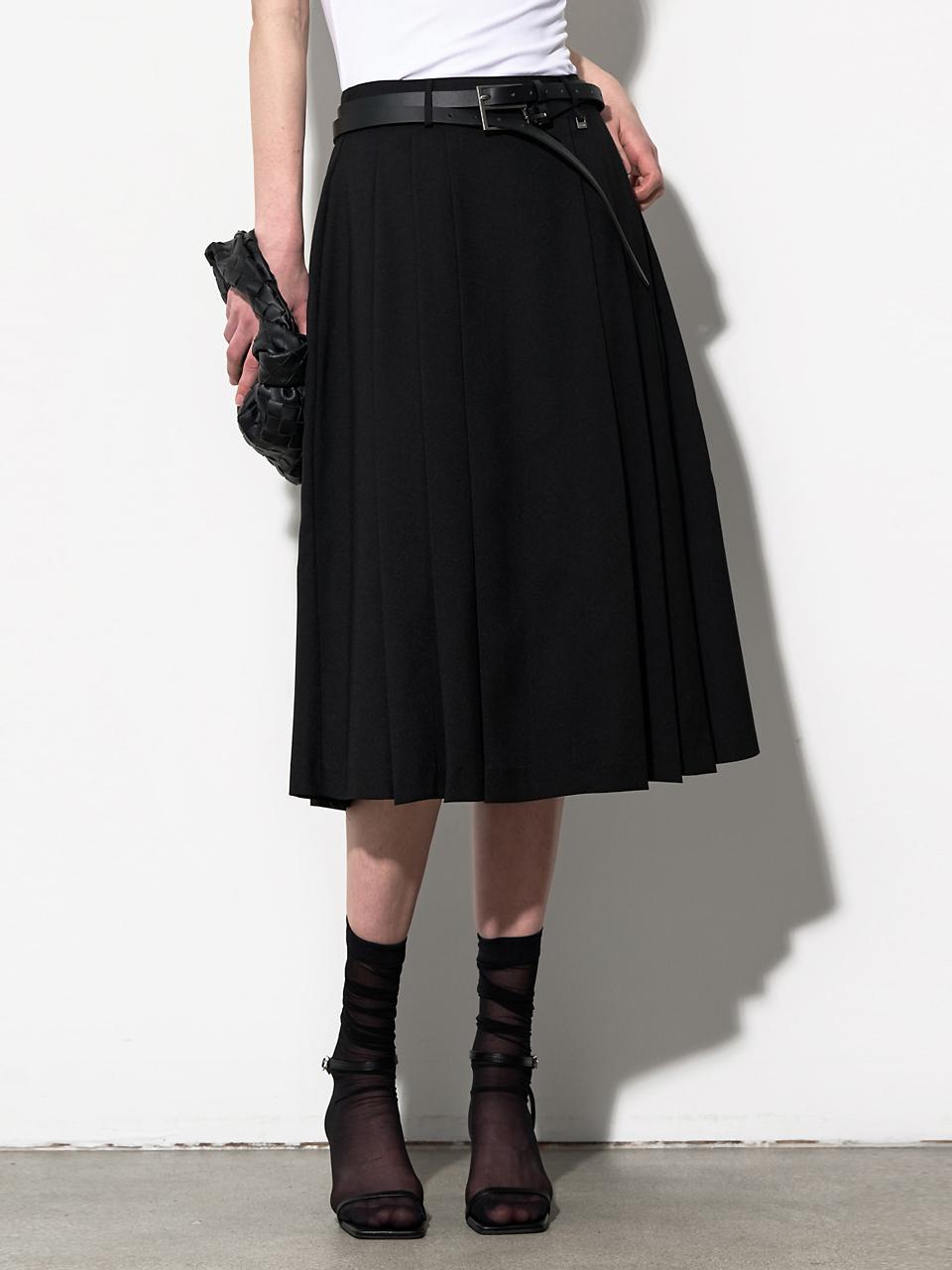 MOONT Semi Low-Waist Pleated Midi Skirt