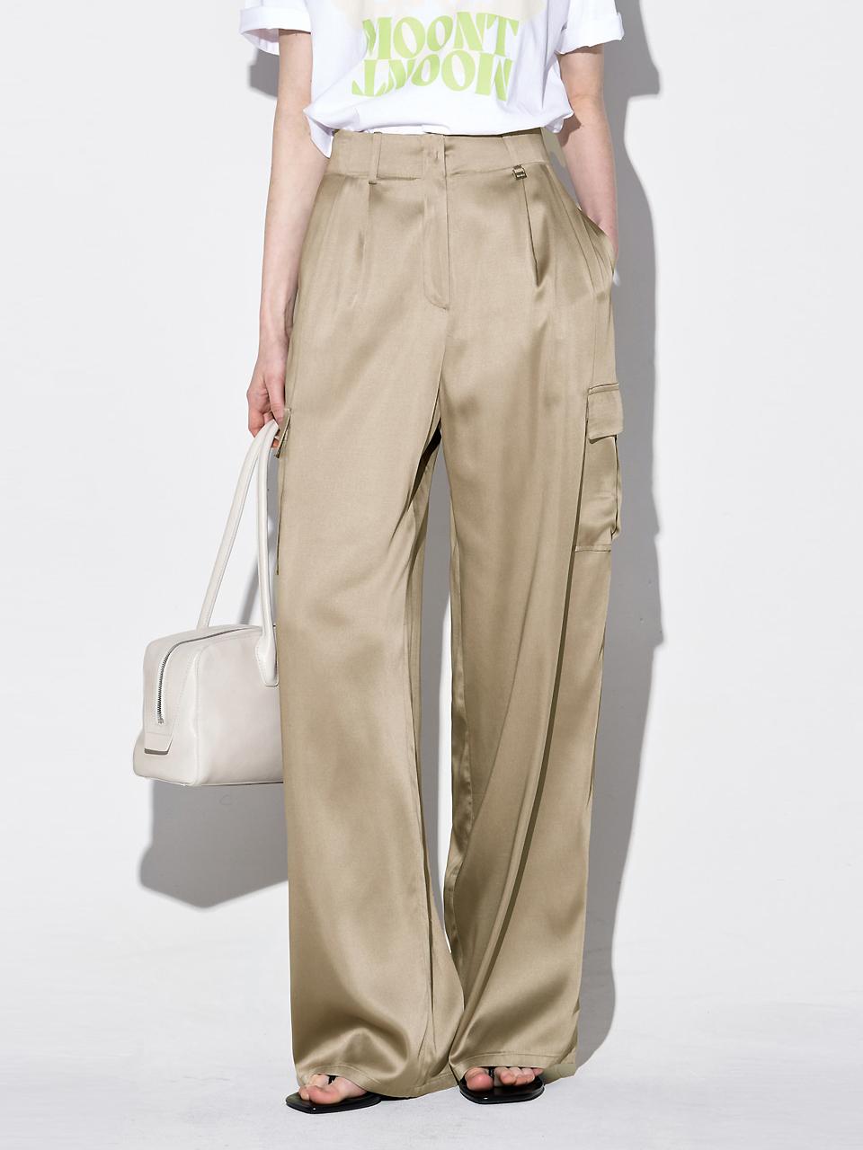MOONT Semi Low-waist Satin Cargo Trousers