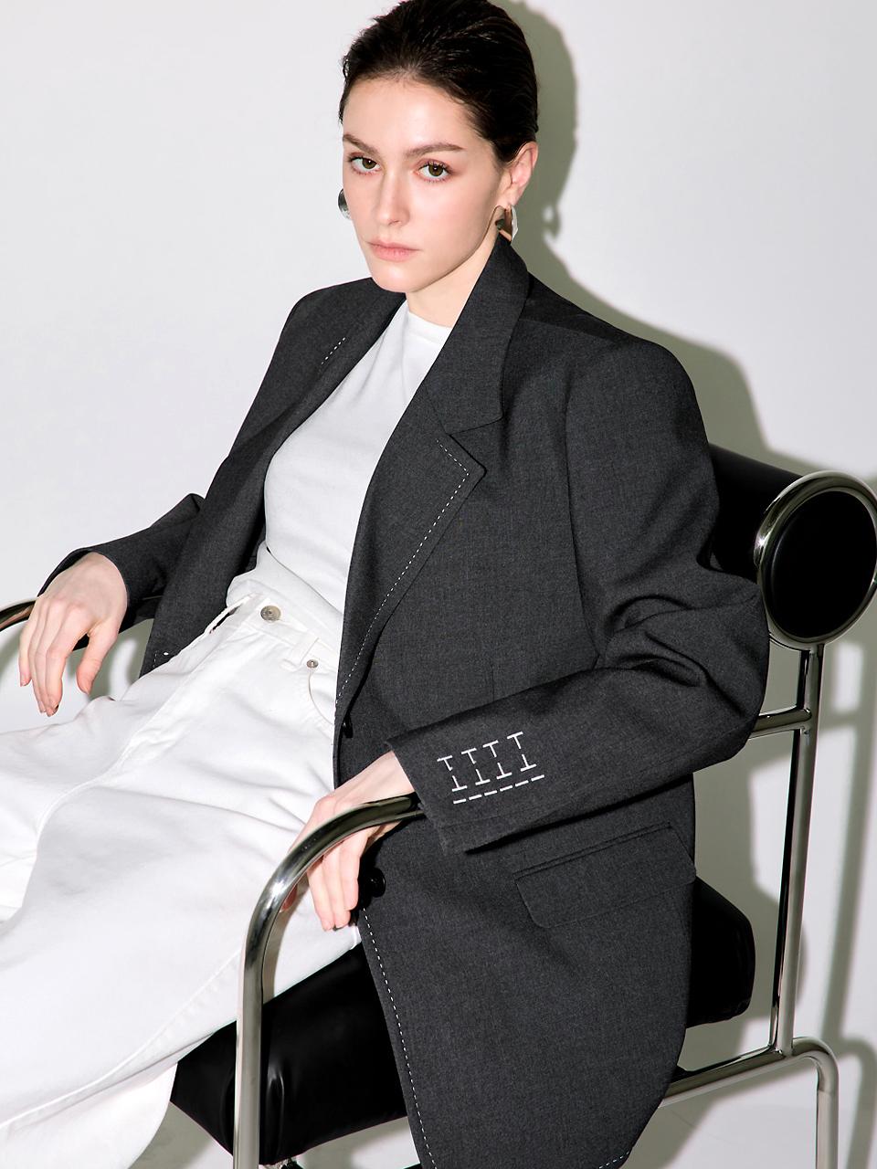 MOONT Stitched Single Beige Blazer