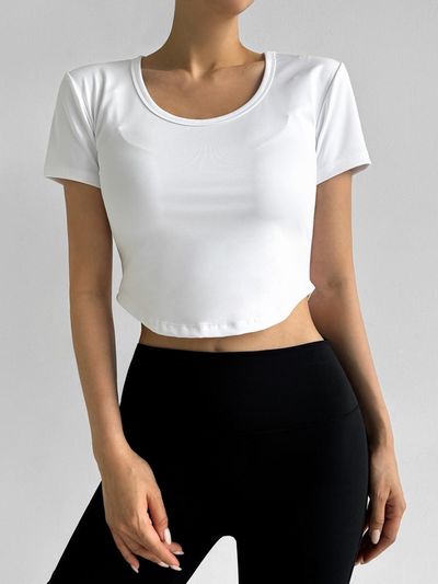 MOONT Stretch U-neck Crop Lycra T-shirt