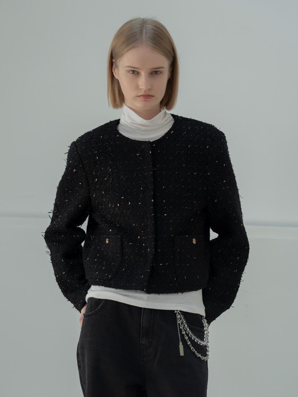 MORCEAU PAR MORCEAU Classic Tweed Jacket_BLACK