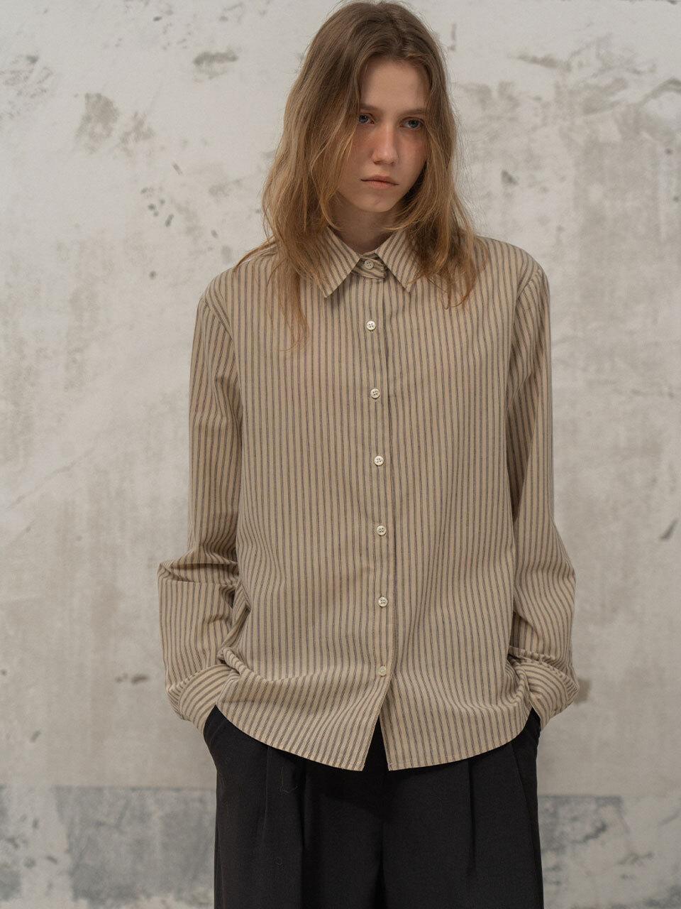 MORCEAU PAR MORCEAU Cotton Brushed Symbol Stripe Shirt [Beige]