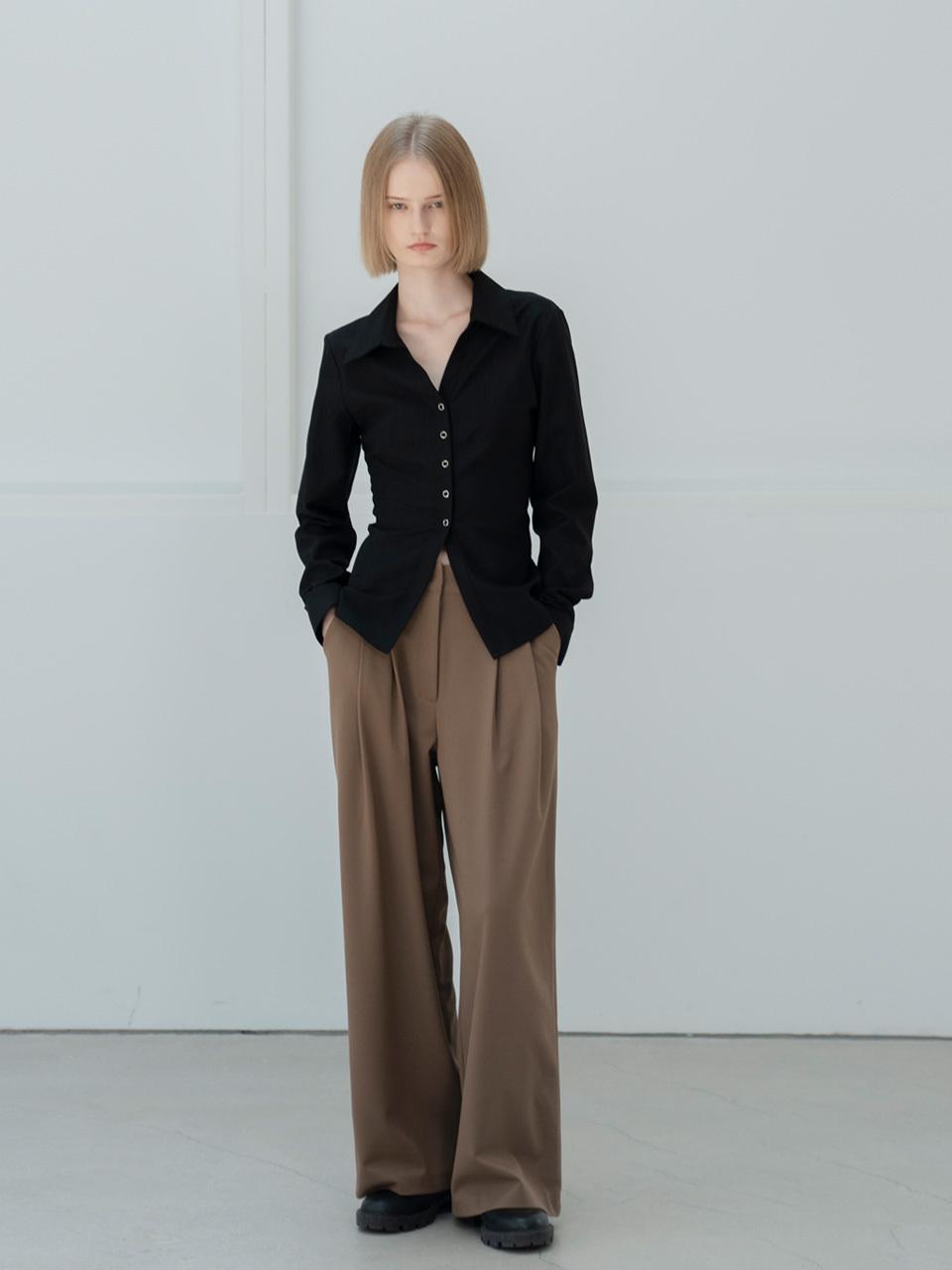 MORCEAU PAR MORCEAU Double Belt loop Wide Pants_BROWN