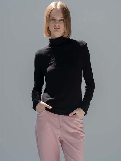 MORCEAU PAR MORCEAU ECOVERO Wool Stretch Turtleneck T-shirt [Black]