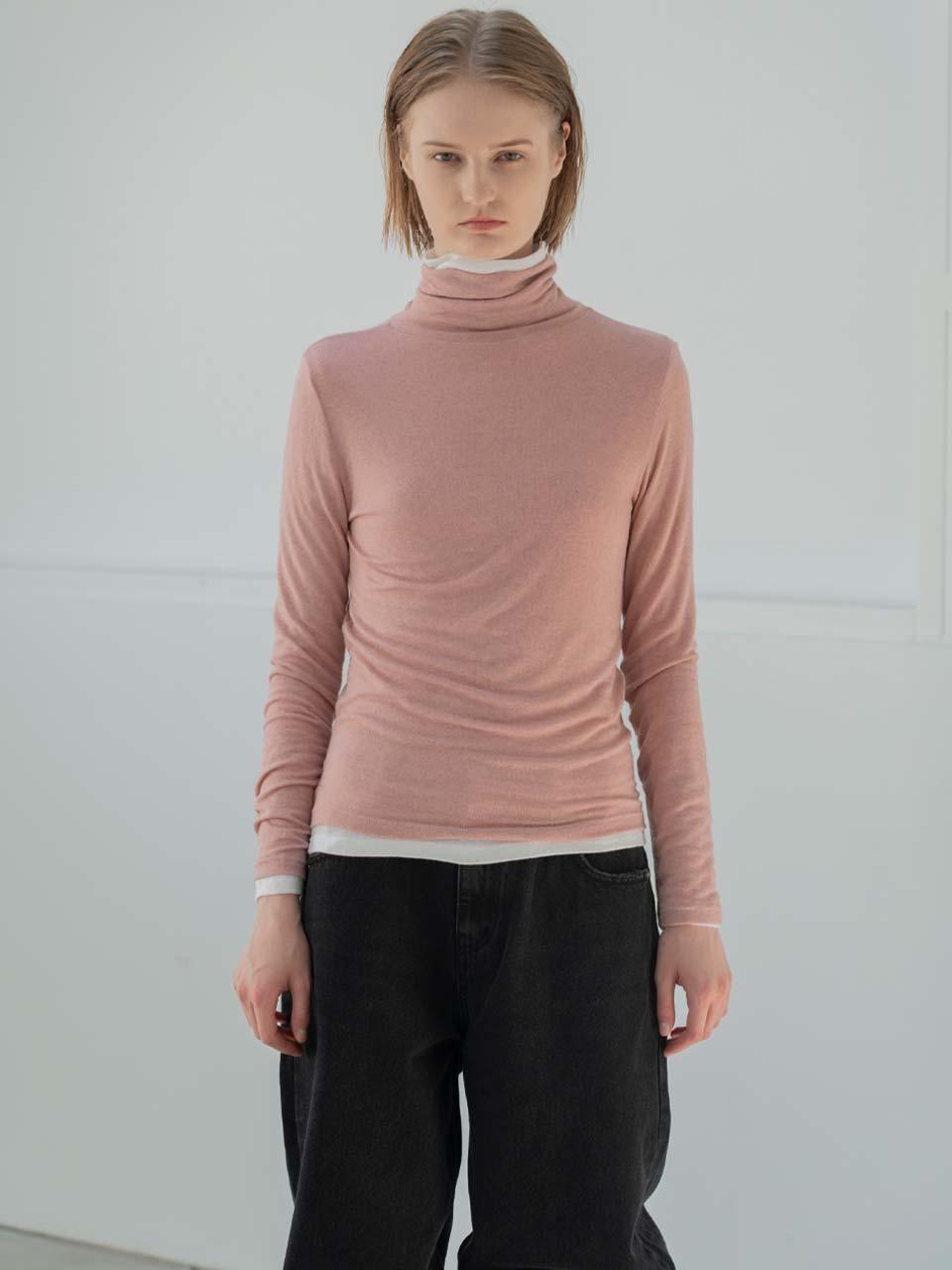MORCEAU PAR MORCEAU Ecovero Wool Turtleneck Basic T-shirt [Pink]