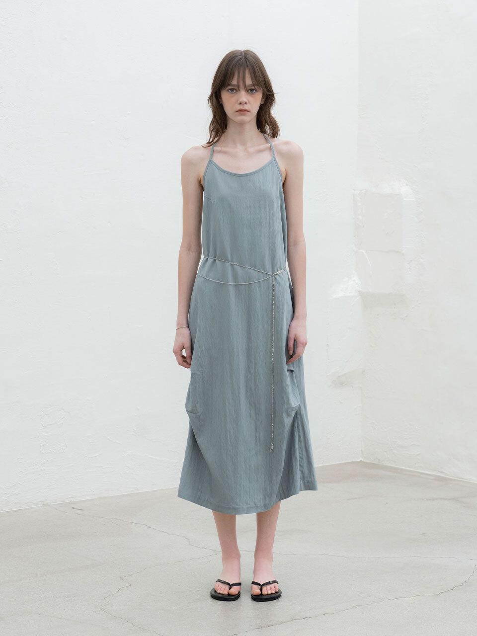 MORCEAU PAR MORCEAU Halter Neck Strap Maxi Dress [Blue Khaki]