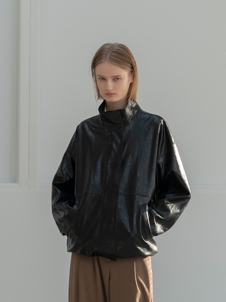 MORCEAU PAR MORCEAU Leather Oversize String Jacket_BLACK