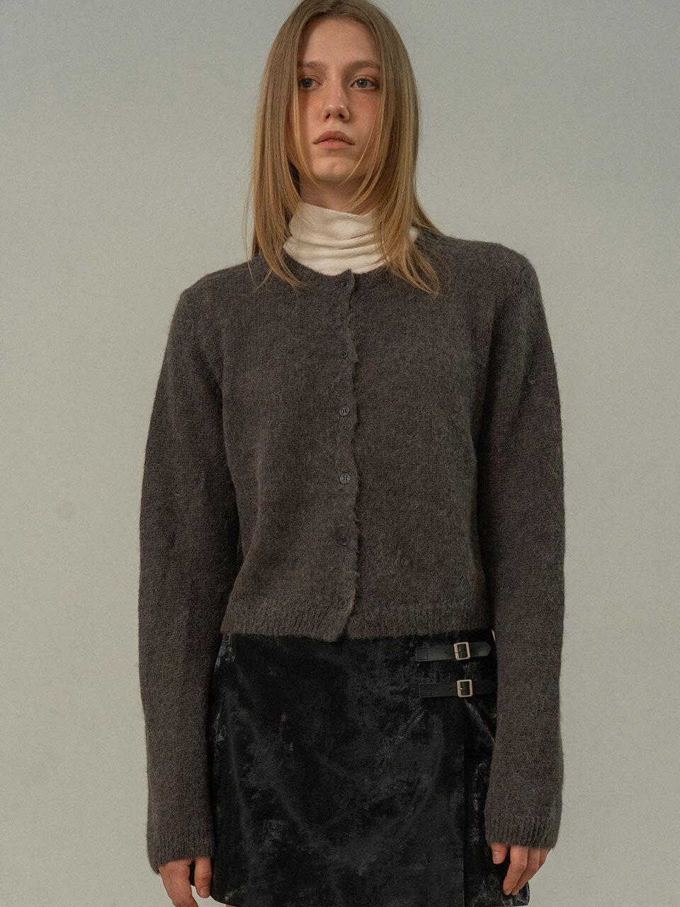 MORCEAU PAR MORCEAU Mohair Round Wool Cardigan [CHARCOAL]