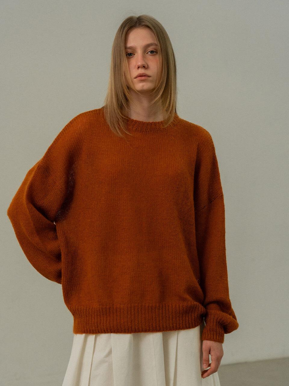 MORCEAU PAR MORCEAU Mohair Wool Loose Fit Round Neck Sweater [BRICK]