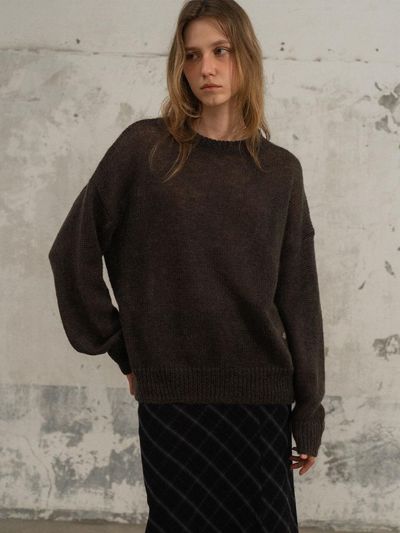 MORCEAU PAR MORCEAU Mohair Wool Loose Fit Round Neck Sweater [CHARCOAL]