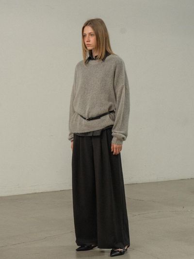 MORCEAU PAR MORCEAU Mohair Wool Round Neck Loose Fit Sweater [LIGHT GRAY]
