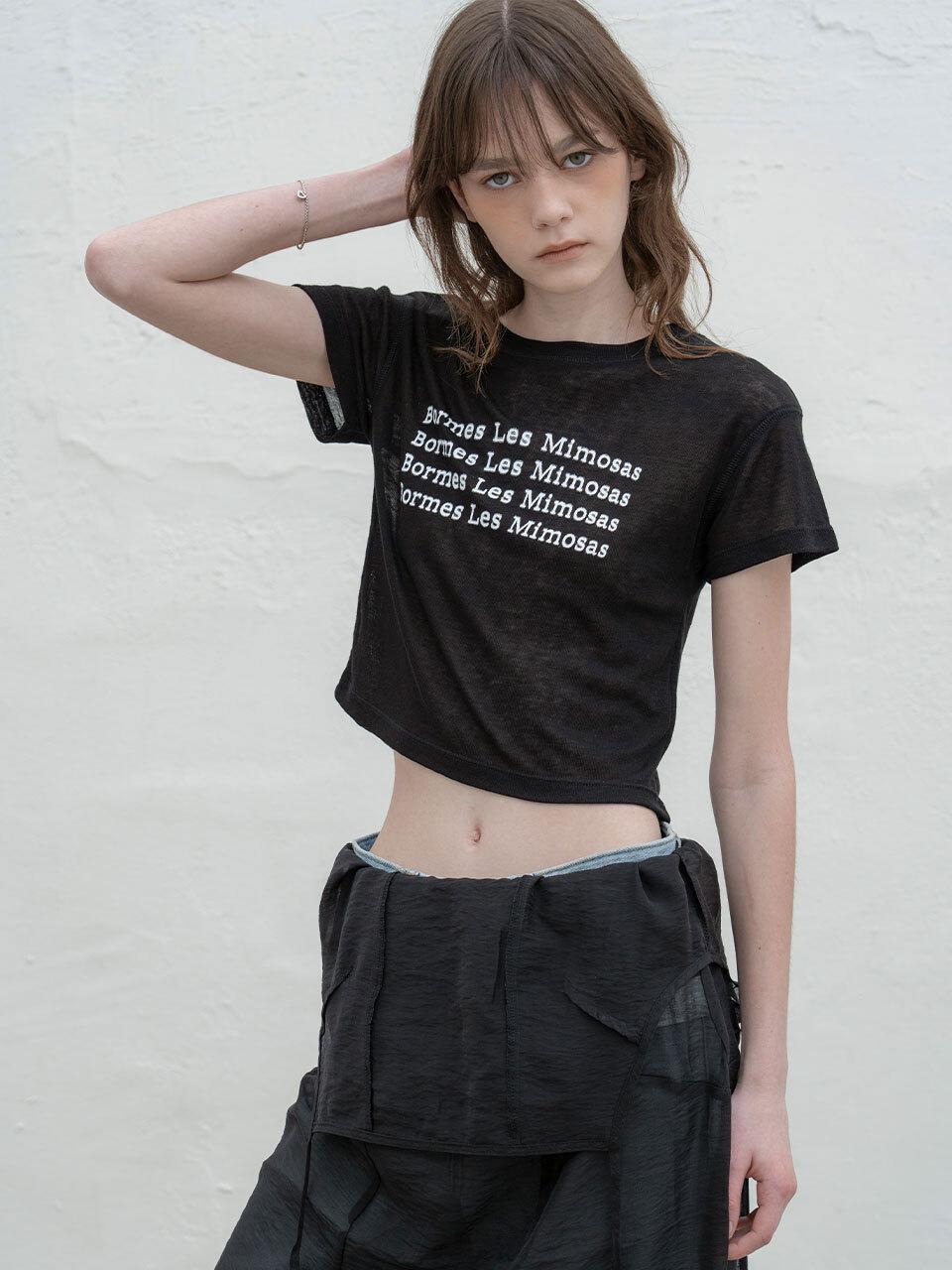 MORCEAU PAR MORCEAU Printing Tencel Crop T-Shirt [BLACK]