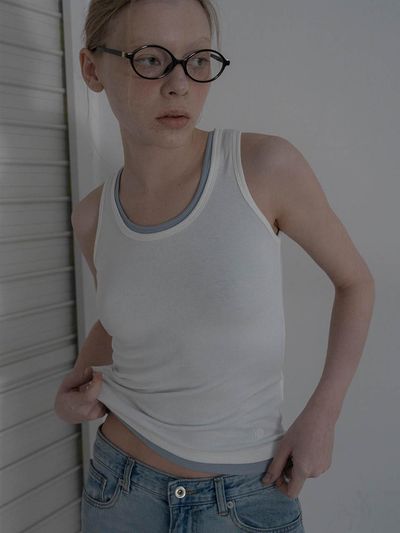 MORCEAU PAR MORCEAU Ribbed Basic Sleeveless Top [Ivory]