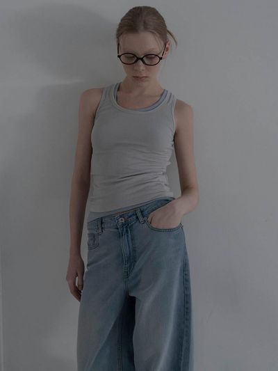 MORCEAU PAR MORCEAU Ribbed Basic Sleeveless Top [Light Gray]