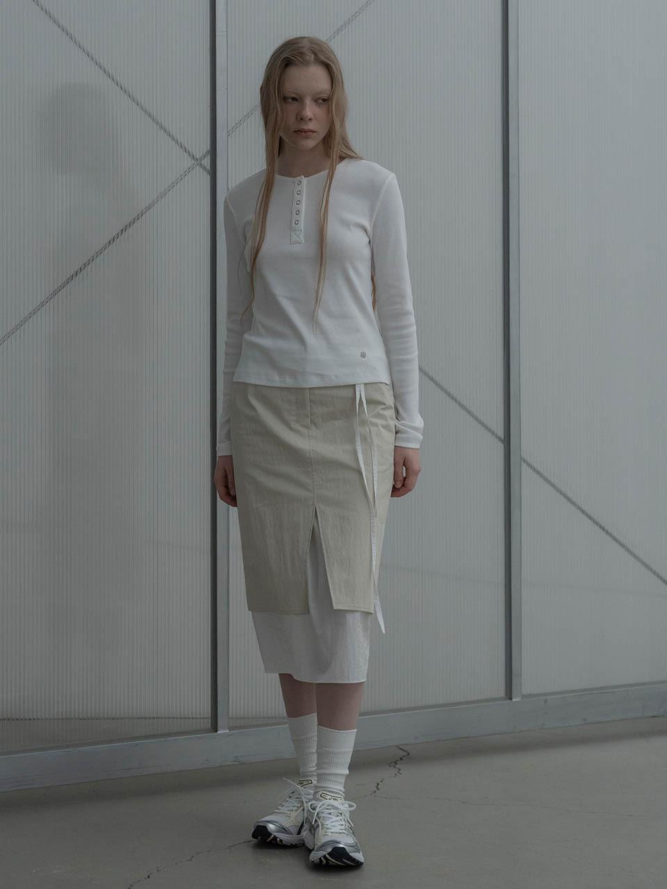 MORCEAU PAR MORCEAU Ribbed Cotton Blend Henley Neck T-Shirt [WHITE]
