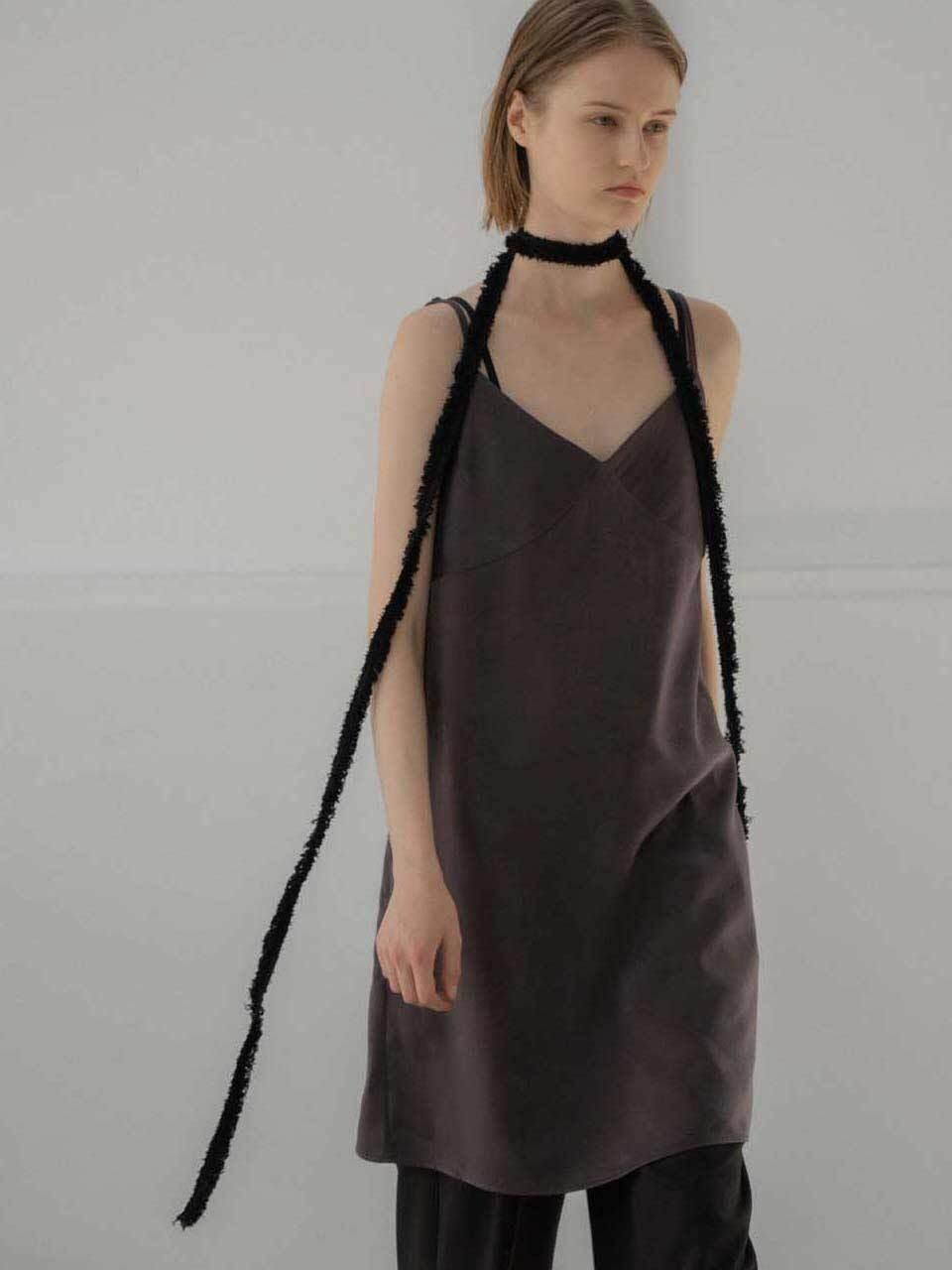 MORCEAU PAR MORCEAU Satin Layered Oversized Slip Dress [Dark Brown]