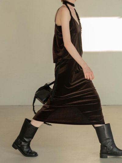 MORCEAU PAR MORCEAU Shirring Velvet Bustier_BROWN
