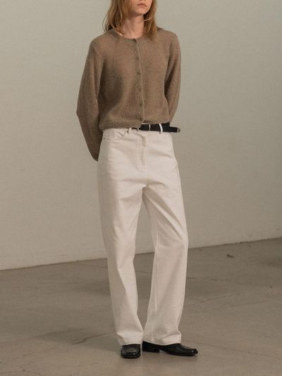 MORCEAU PAR MORCEAU Straight High Rise Cotton Pants [Beige]
