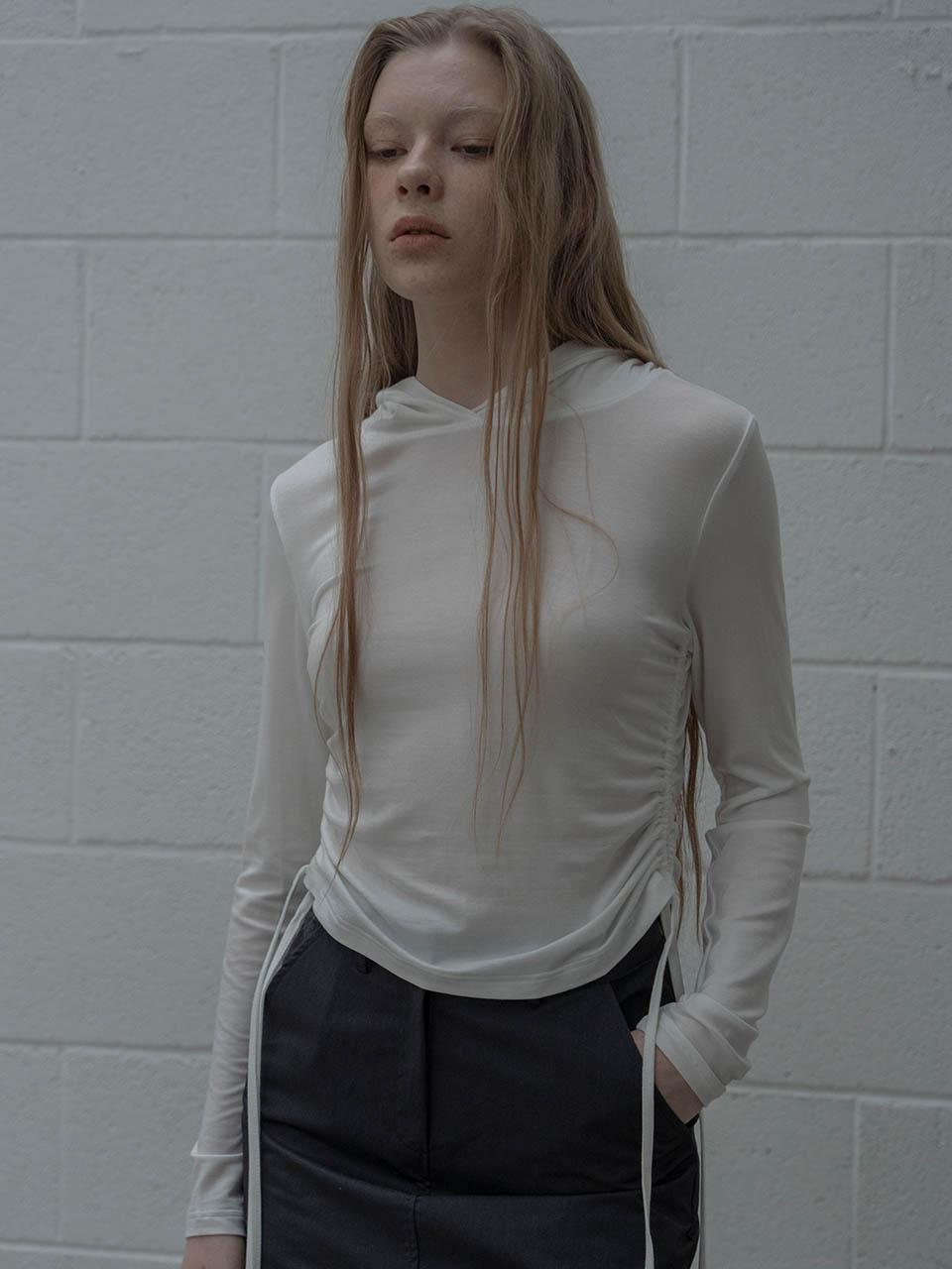 MORCEAU PAR MORCEAU String Shirring Tencel Hoodie [IVORY]