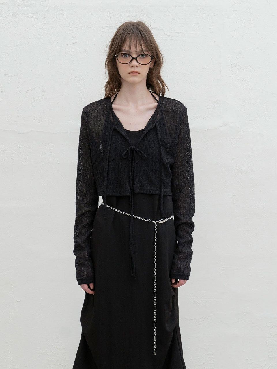 MORCEAU PAR MORCEAU Tie Knit Cardigan [BLACK]
