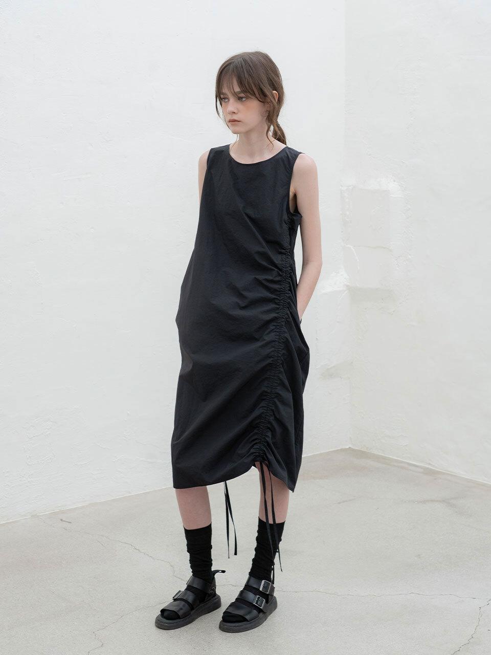 MORCEAU PAR MORCEAU Unbalance Shirring Dress [Black]