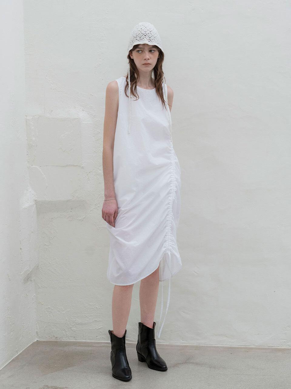 MORCEAU PAR MORCEAU Unbalance Shirring Dress [WHITE]