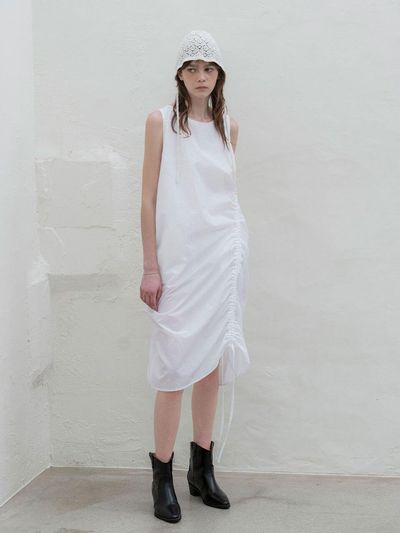 MORCEAU PAR MORCEAU Unbalance Shirring Dress [WHITE]