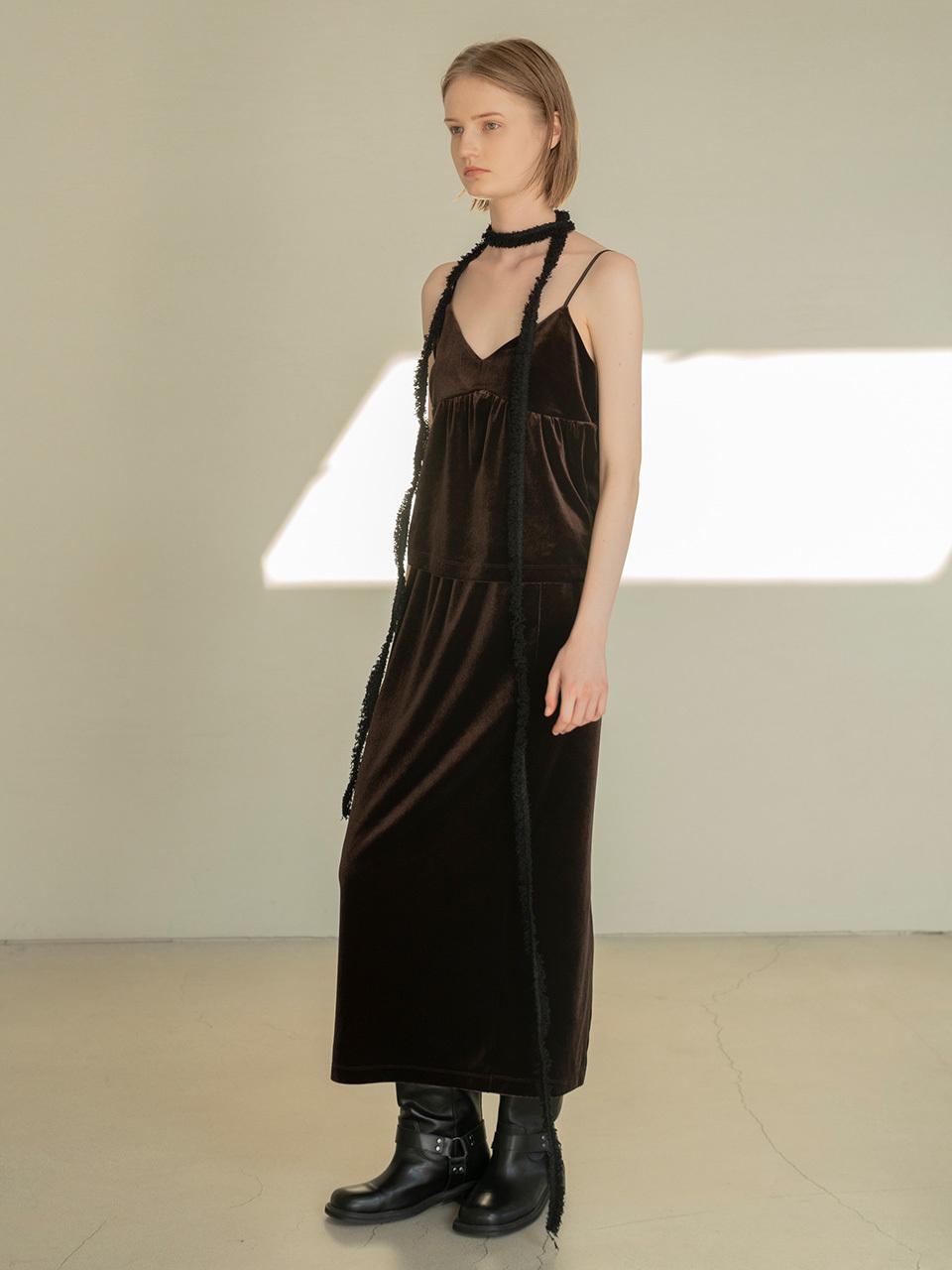 MORCEAU PAR MORCEAU Velvet Maxi Skirt_BROWN
